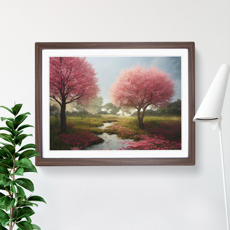Blissful Cherry Blossom Trees - Framed Print, 34cm H x 46cm W x 2cm D, Walnut