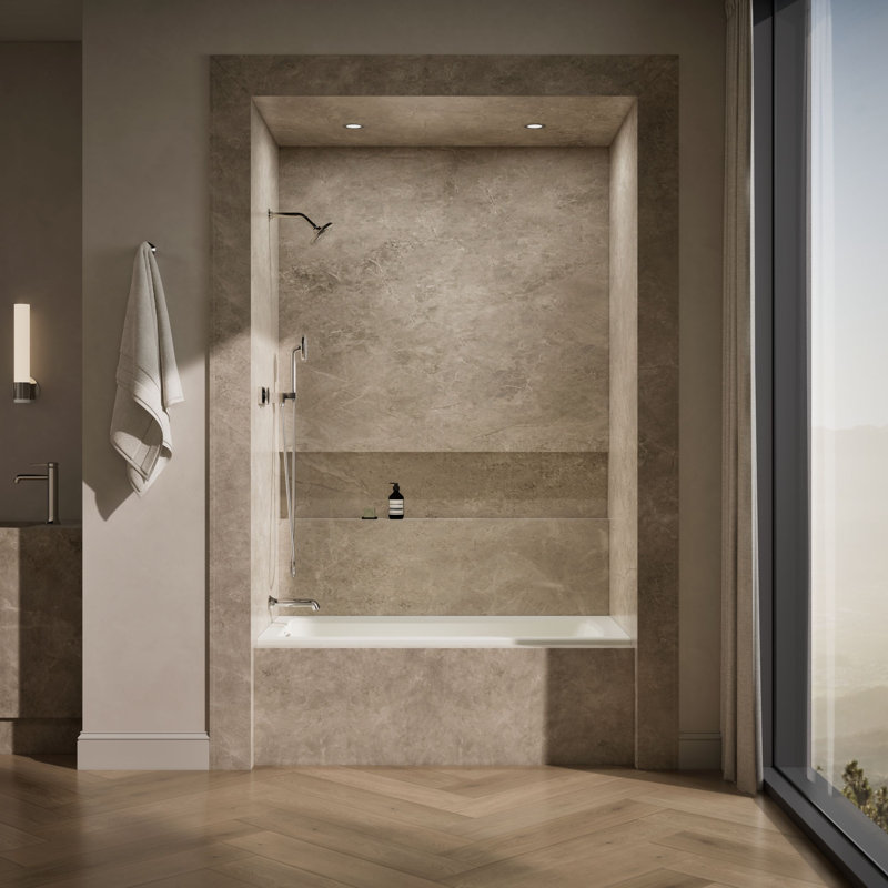 Archer Alcove Bath with Bask Heated Surface, Tile Flange and Right-Hand Drain, Biscuit, Left