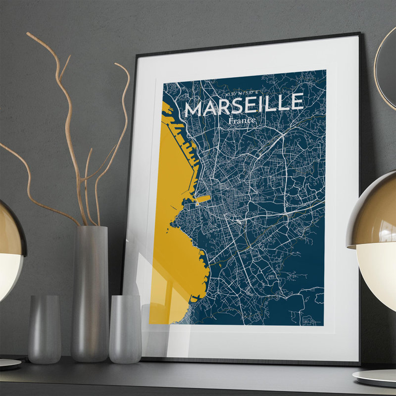 Marseille City Map In Amuse - No Frame Print, 36cm H x 24cm W x 0.05cm D