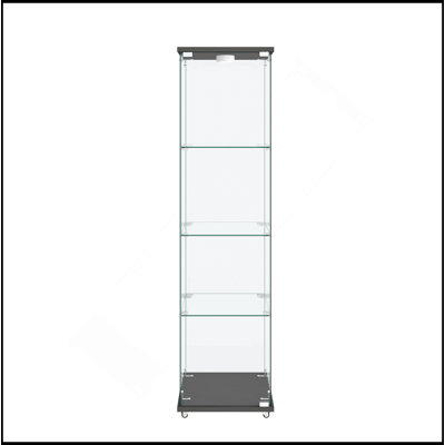 Modern Glass Display Cabinet With LED Lights, Quick-Assembly Antique Cabinet, Tempered Glass Bookshelf, Suitable For Living Room And Bedrooms, 1-Door 4-Shelf