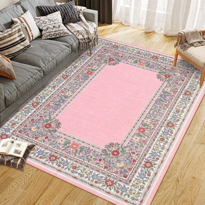 Tapis floral pour tapis de chambre à coucher lavable pour salon antidérapant, tapis décoratif doux pour chambre de bébé, salle de jeux pour enfants, salle de classe, décoration de bureau à domicile