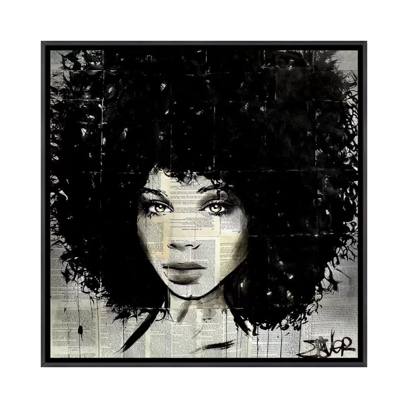 «Where It's At» par Loui Jover - impression d'art graphique, H 26 po x l 26 po x P 1,5 po, Toile avec cadre noir patiné