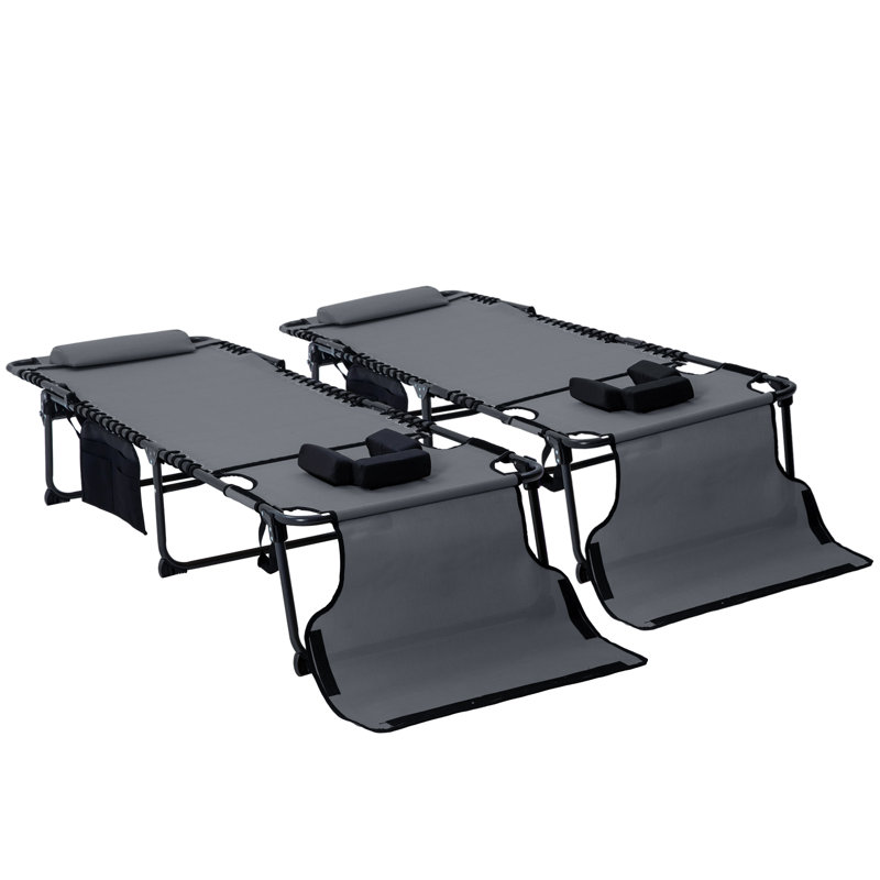 Chaise longue 2 pièces avec dossier inclinable à 5 niveaux, trou de lecture, poche latérale, gris, Gris, 2