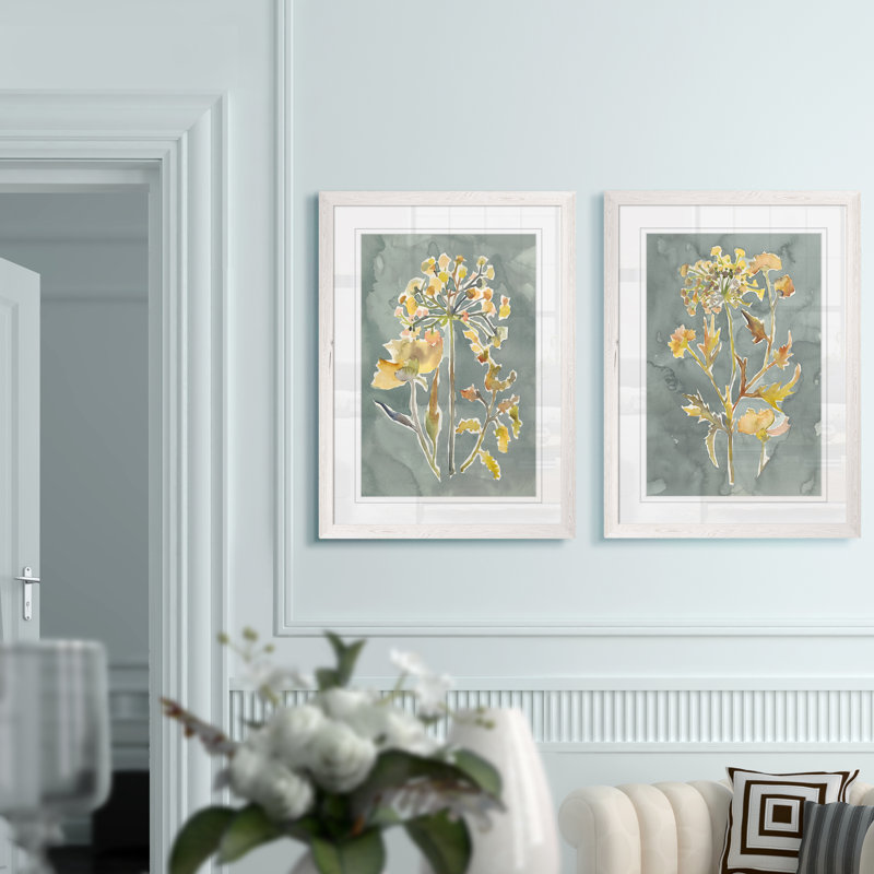 «Collection Florals I», ensemble de 2 reproductions d'art encadrées, H 20 po x l 16 po, Toile avec encadrement ébène, Blanc