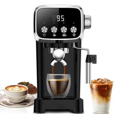 Machine à espresso verticale mince avec mousseur à lait, pompe professionnelle 20BAR et pré-infusion, chauffe-tasses intégré, réservoir d'eau amovible de 43 oz, conception compacte pour un espresso riche, café au lait, Americano, facile à utiliser