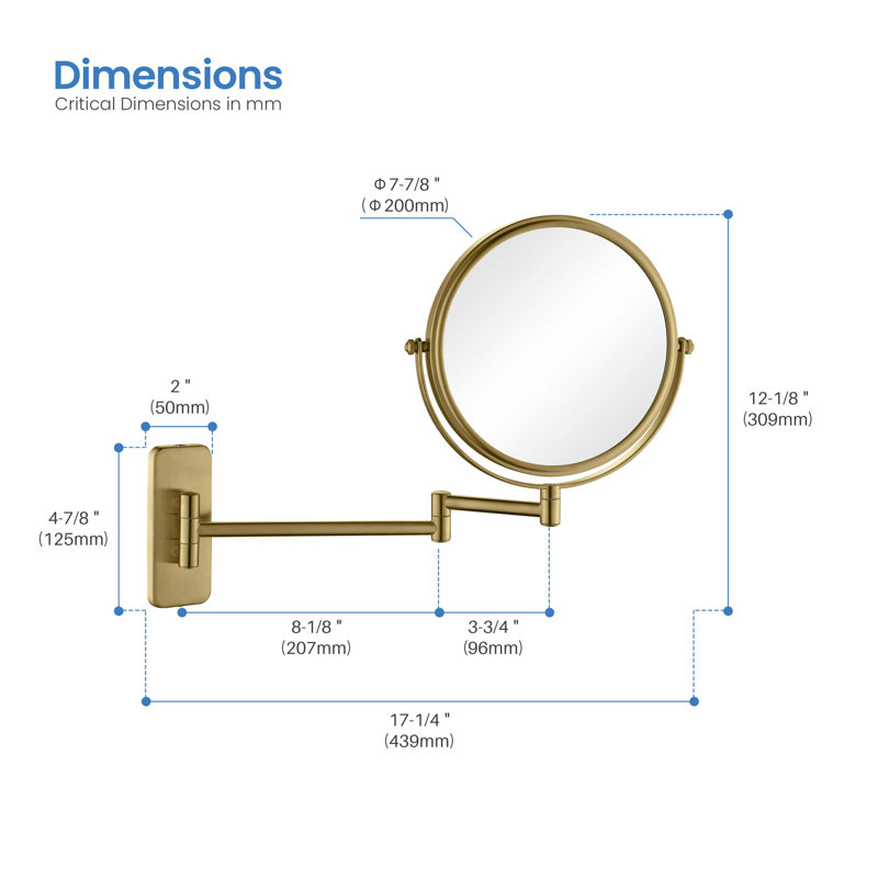 Miroir de maquillage / rasage, Laiton brossé