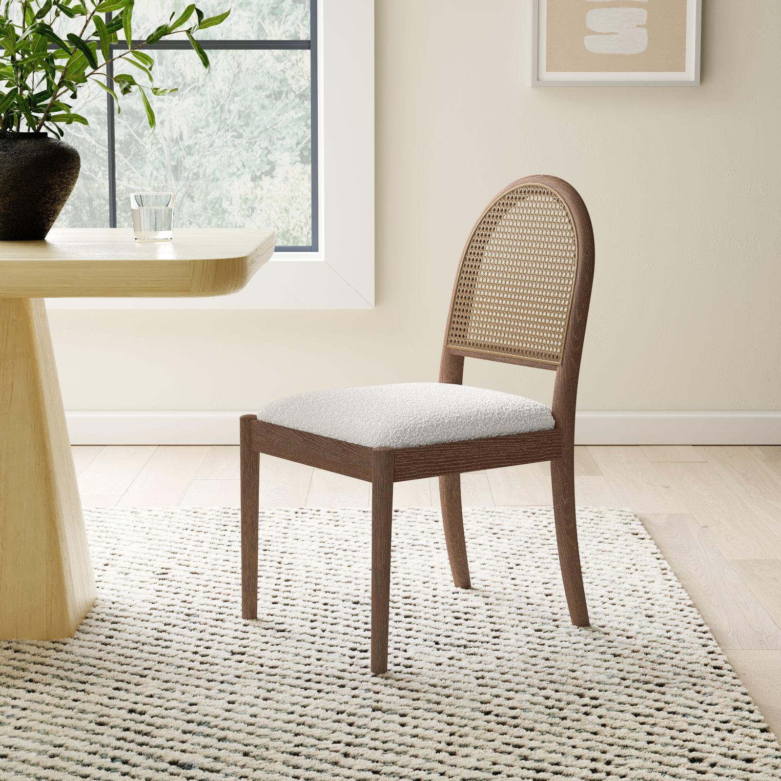 Cossette Upholstered Dining Chair, Ivory Boucle, Brown