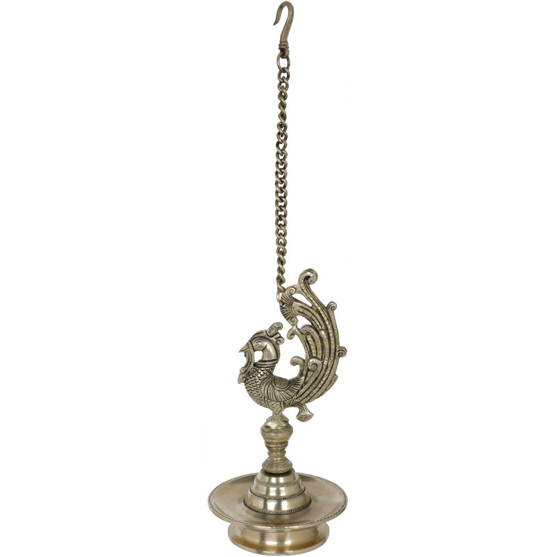 Statue de paon suspendue sur le toit, Laiton naturel