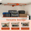 Support de rangement orange pour garage 3 x 6 pi pour plafonds hauts de 10 à 12 pi, fabrication entièrement en acier de 370 lb avec verrou de sécurité (installation requise, organisateur de garage robuste)