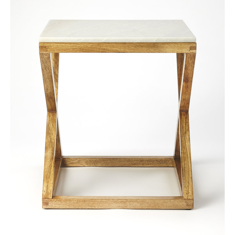 Braylon Marble & Wood End Table, White/Natural