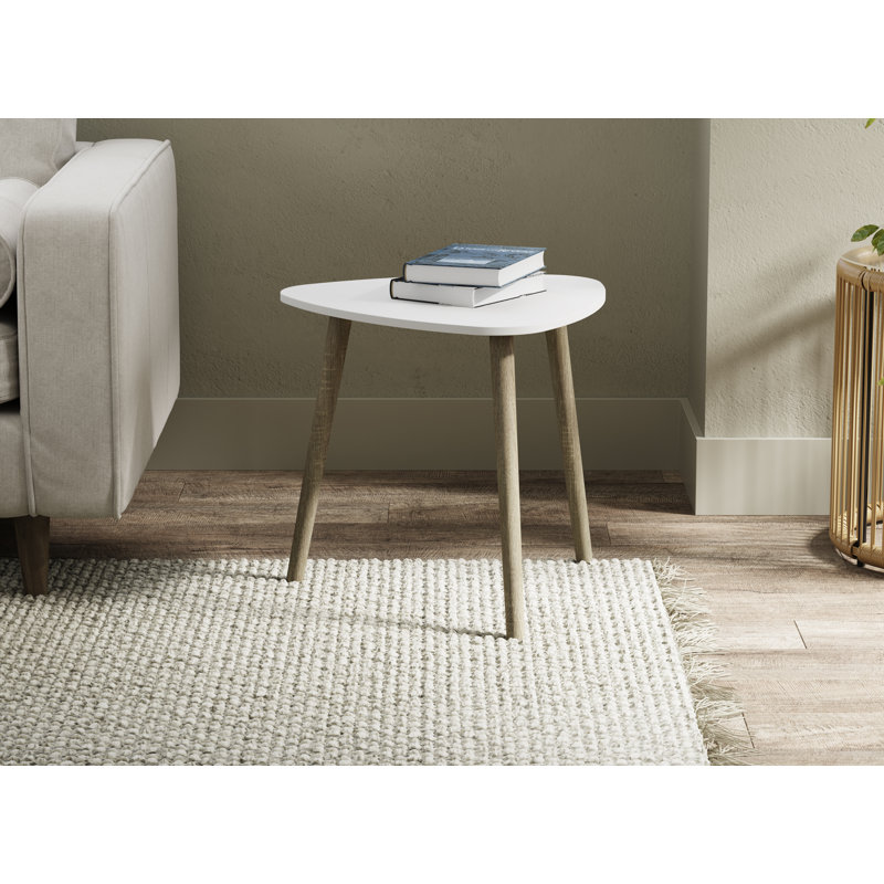 Table d'appoint. Table de bout salon. Table de chevet ou table de chevet. Petite table d'entrée avec base blanche, Blanc