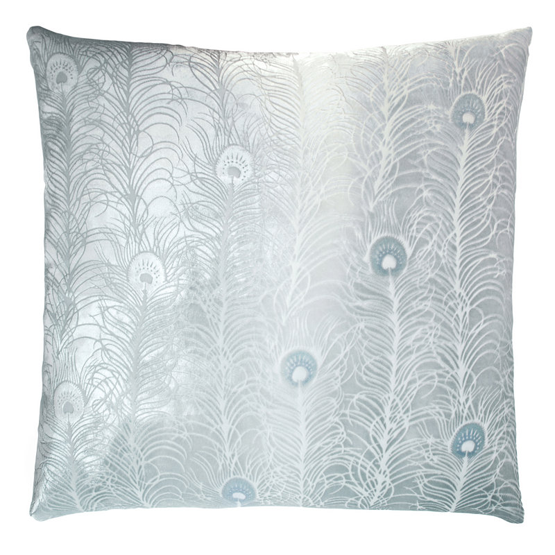 Peacock Feather Square Velvet Pillow Cover & Insert, Square 22", Moonstone