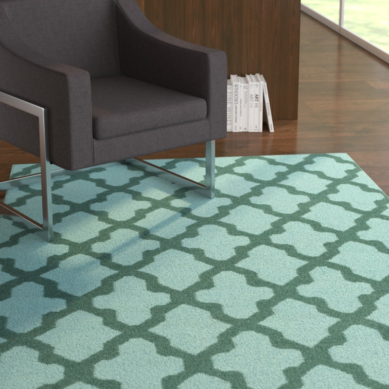 Tapis vert en laine tissé à la main Bangor, Rectangle 5 pi x 8 pi