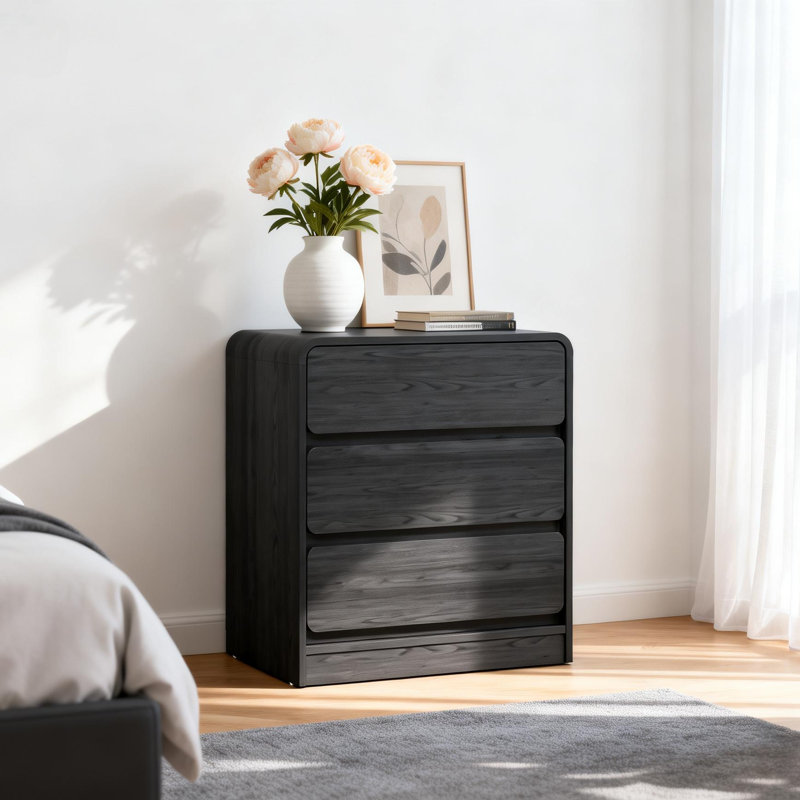 3-Drawer Nightstand For Bedroom, Black
