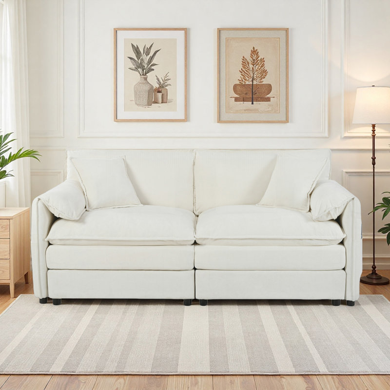 Canapé surdimensionné à 2 places 75,59 "avec 2 coussins décoratifs Cloud, H 33,46 po x l 75,59 po x P 33,86 po, 2, Beige