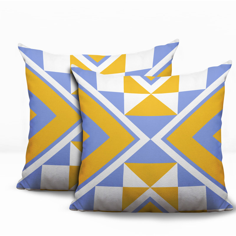 Oreiller réversible intérieur / extérieur Stan, 16x16, Yellow/Periwinkle