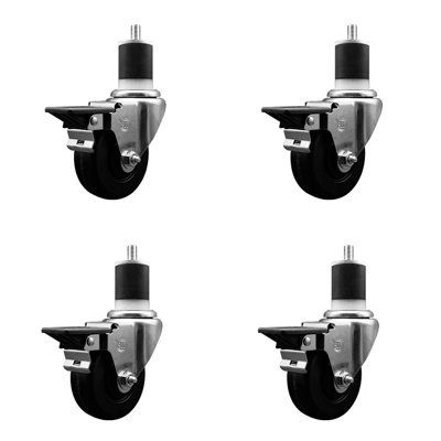 Phenolic Swivel Expanding Stem Caster Set with Brake SCC PLB 3-1/2" x 1-7/8"