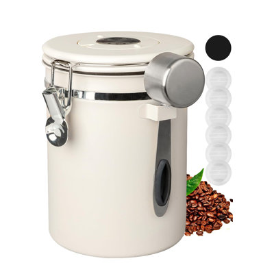 Contenant à café avec couvercle hermétique, 22 oz, 60 oz liq., Contenant en acier inoxydable à couvercle hermétique avec suivi des dattes et pot de rangement des aliments pour café, grains, farine, céréales (blanc)