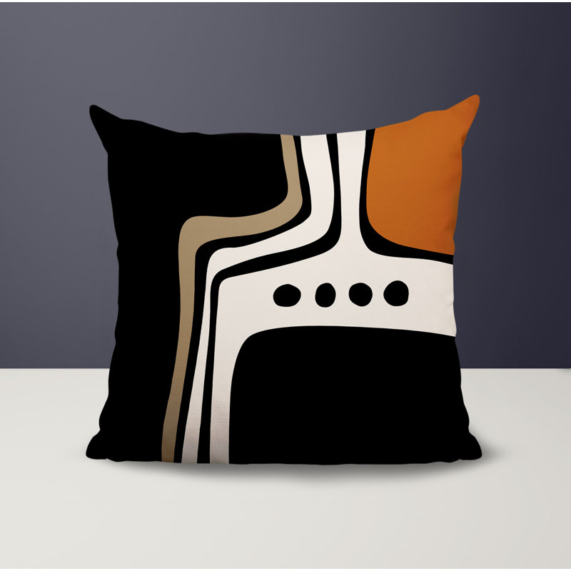 Oreiller carré réversible intérieur / extérieur Tobe Minimalist, H 15 po x l 15 po, Orange brûlé / noir / blanc cassé