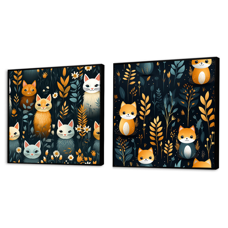 Ginger Kittens Galore - animaux, ensemble de 2 collages carrés, Cadre flottant noir, H 16 po x l 33 po
