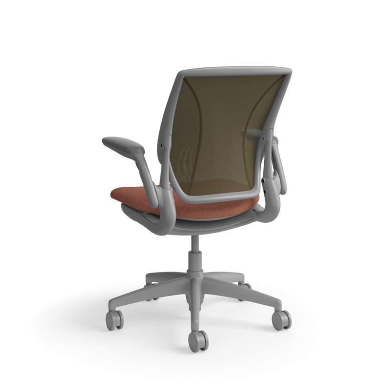 World LM, Ergonomic Task Chair with Poppy Seed Backrest, and  Autumn Upholstered Seat, Gray, Reddish Brown Fabric, Brown Mesh
