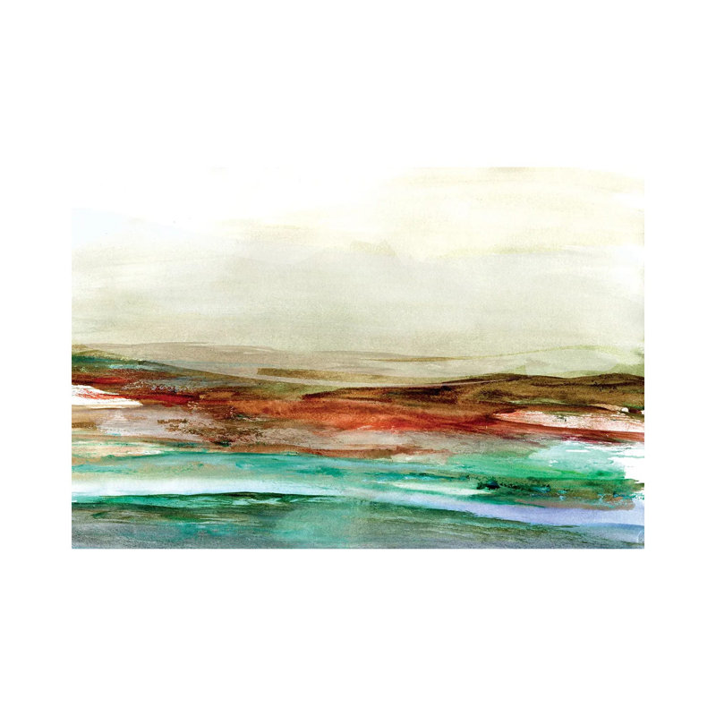 Teal Red Landscape Watercolor by Jae Landow - No Frame Gallery-Wrapped Canvas Giclée on Canvas, 66.04cm H x 101.6cm W