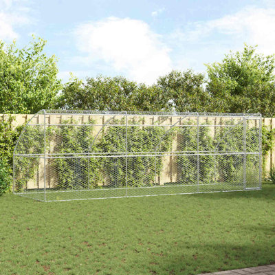  Dog Kennel With Storage Silver Galvanised Steel Pet Enclosure Housing