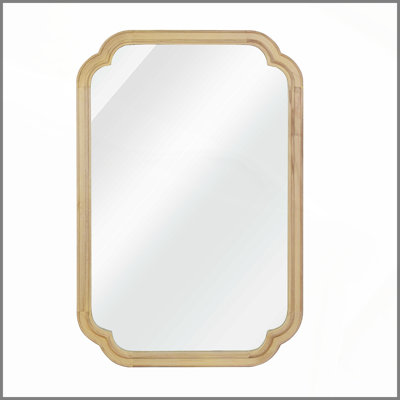 Miroir de coin rond en bois massif naturel 24 po x 36 po pour chambre à coucher, salle de bain, salon et entrée