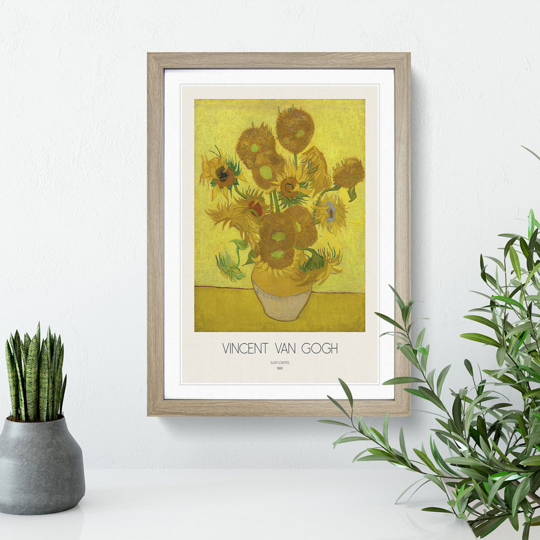 Sunflowers with Border by Vincent Van Gogh - Picture Frame Painting
