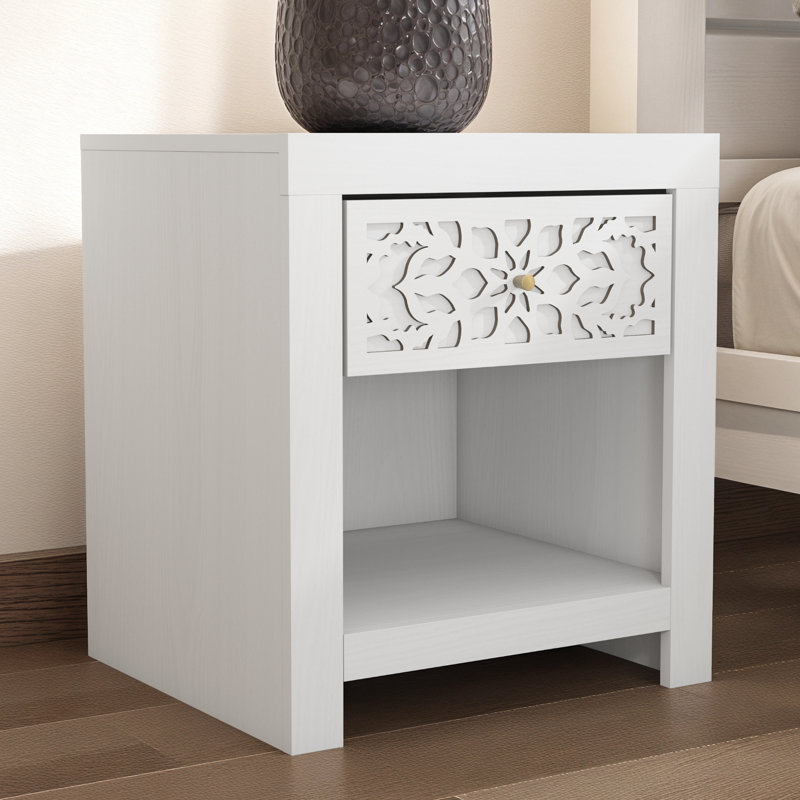 Lukasik 1 Drawer Nightstand, Pearl White Oak 