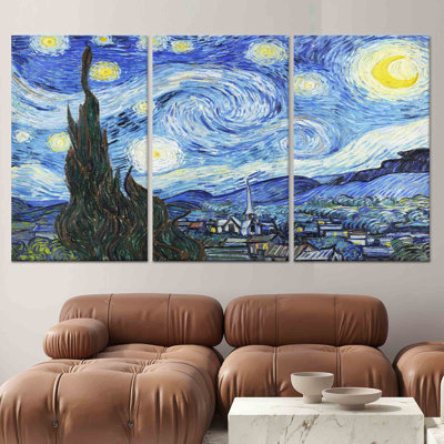 Tableau élégant « Nuit étoilée » sur toile : Impression pour décoration moderne, toile tendue sur châssis 3P