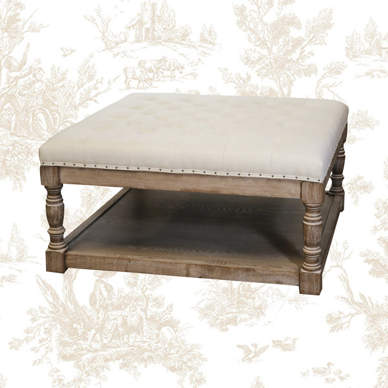 Fontanet 34" Wide Tufted Square Cocktail Ottoman/Coffee Table, Beige /Natural