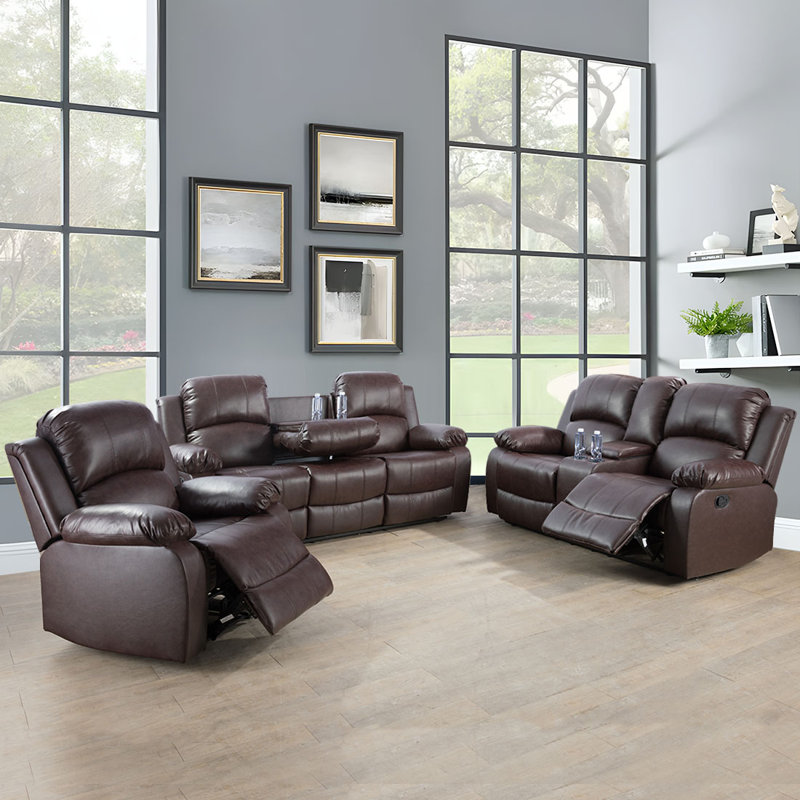 Fauteuil inclinable standard en similicuir de 82 po de large Keayon, Similicuir brun