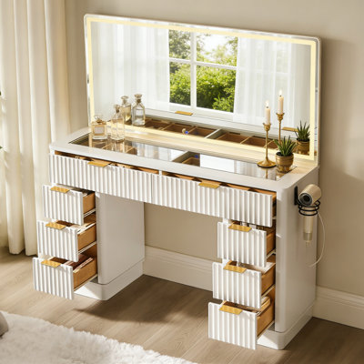 48-Inch Vanity with LED Lighted Mirror and 8 Drawers