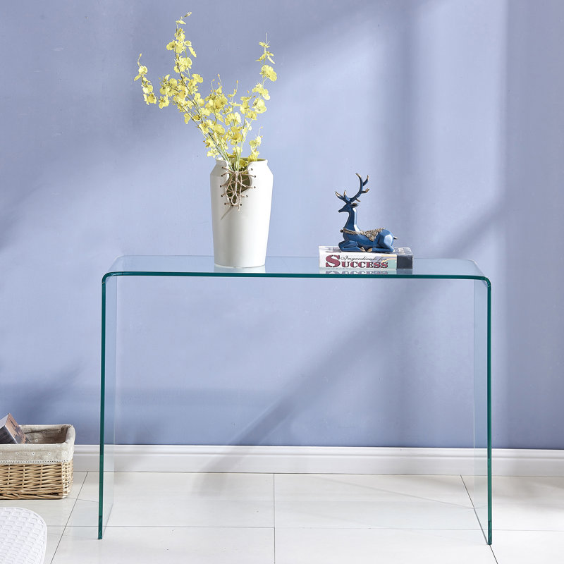 Transparent Glass Console Table Transparent Clear Sofa Table, Modern Bent Console Table Semund, 29.5" H x 43.3" W x 13.8" D