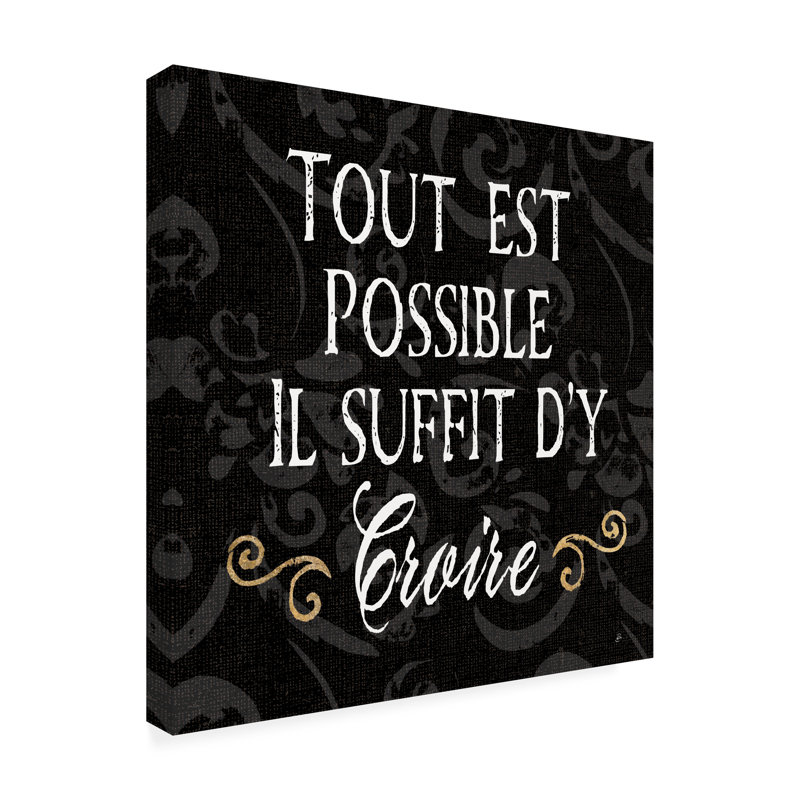 «Inspirational Collage IV French on Black» par Daphne Brissonnet - art textuel sur toile tendue, H 18 po x l 18 po x P 2 po