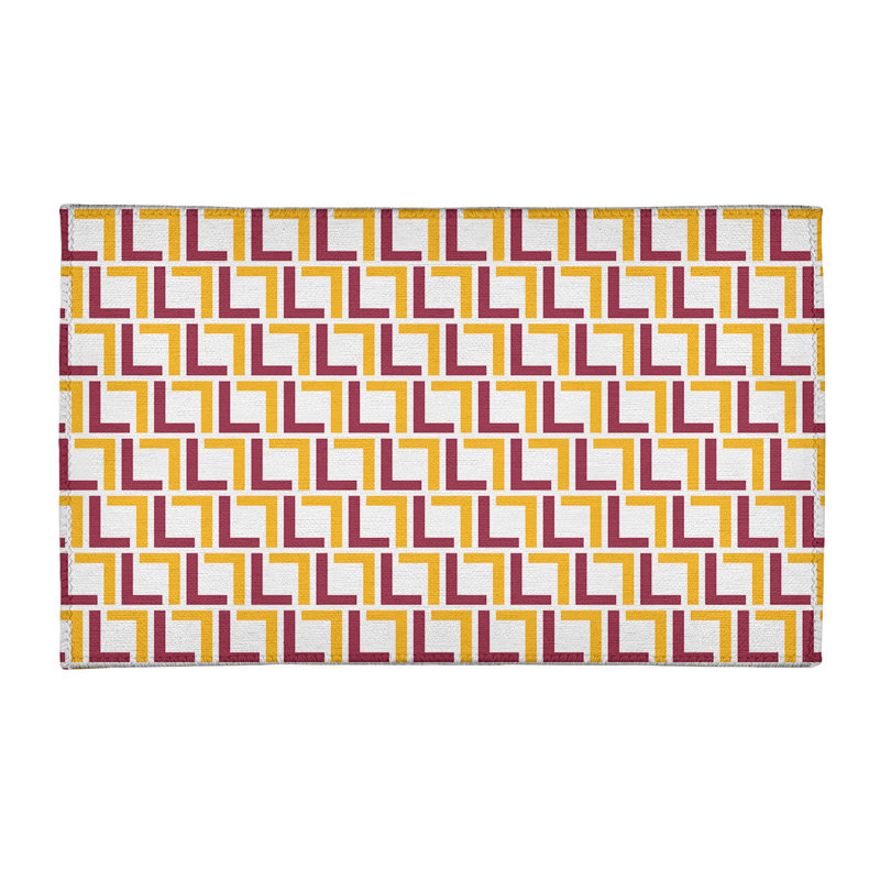 Tapis géométrique blanc / rouge / jaune, Rectangle 5 pi x 7 pi