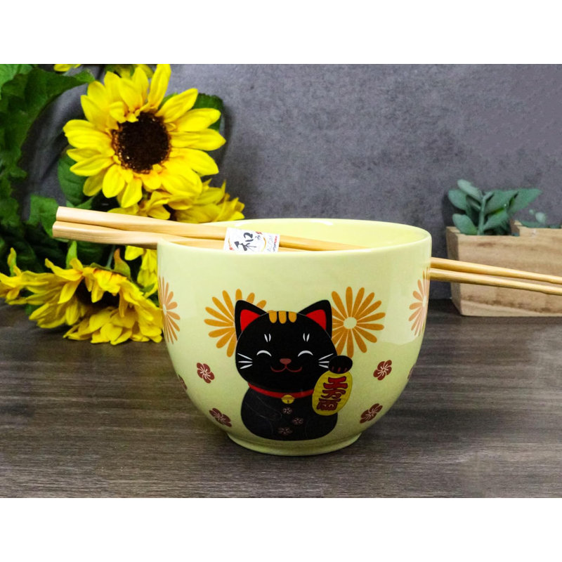Ensemble de bol à soupe Maneki Neko Lucky Cat Donburi Ramen avec baguettes