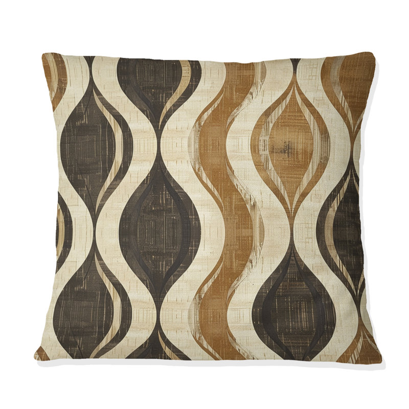 Coussin Brown Ogee Print I - Mid-Century, H 16 po x l 16 po