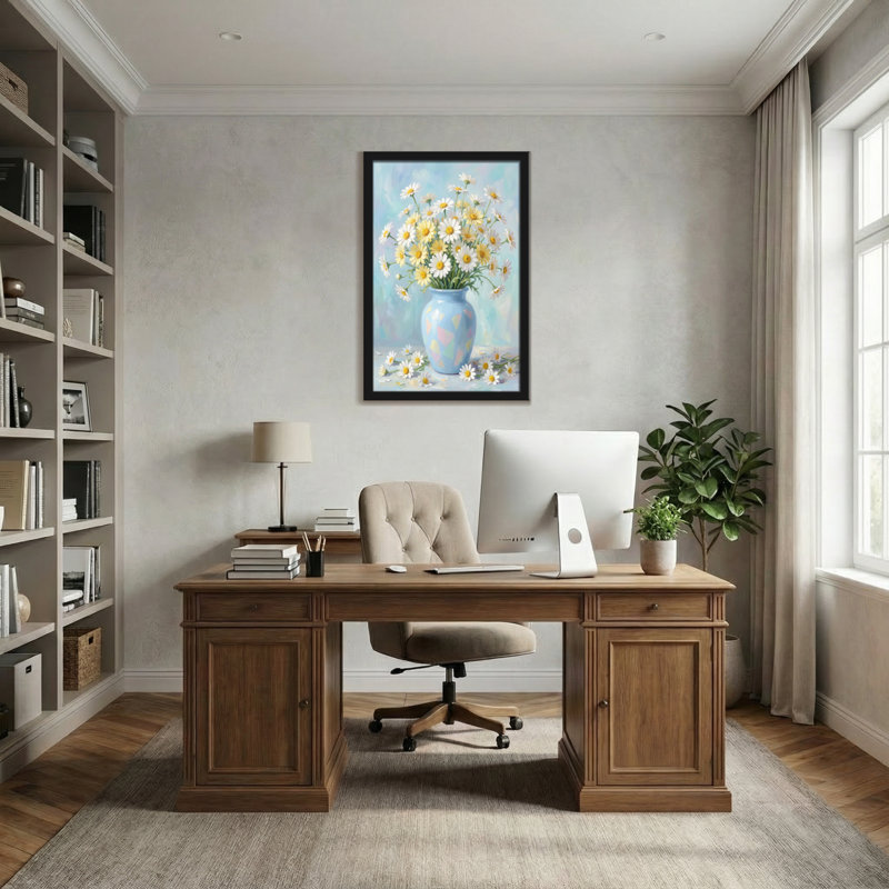 Plantes et fleurs fleurs de marguerite dans un vase bleu, H 18 po x l 12 po