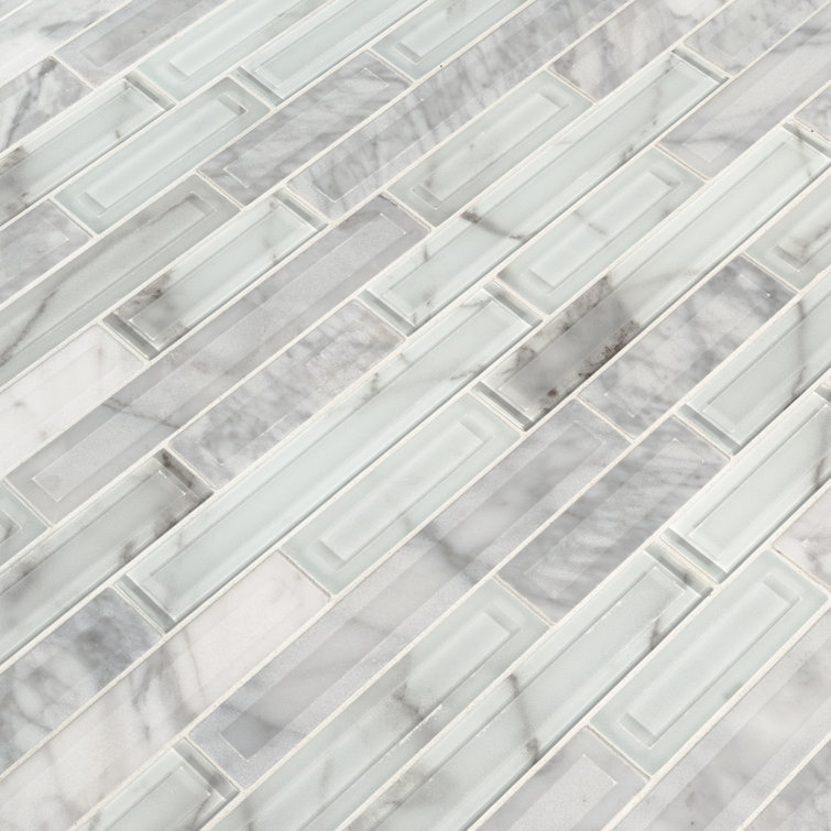 Blocki Random Sized Natural Stone/Glass Linear Mosaic Wall Tile