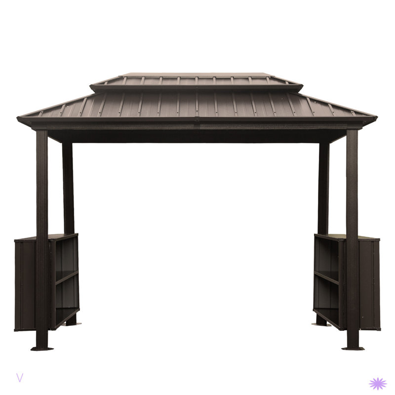 Hardtop Grill Gazebo, Outdoor BBQ Gazebo With Double Galvanized Steel Roof, Patio Grill Canopy With 2 Cabinets And Ceiling Hooks For Backyard, Lawn, Garden