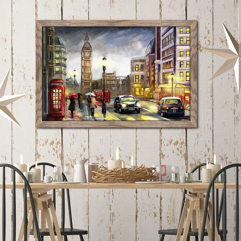 «London Streets», reproduction encadrée, H 21,5 po x l 27,5 po x P 0,75 po, Cadre taupe délavé