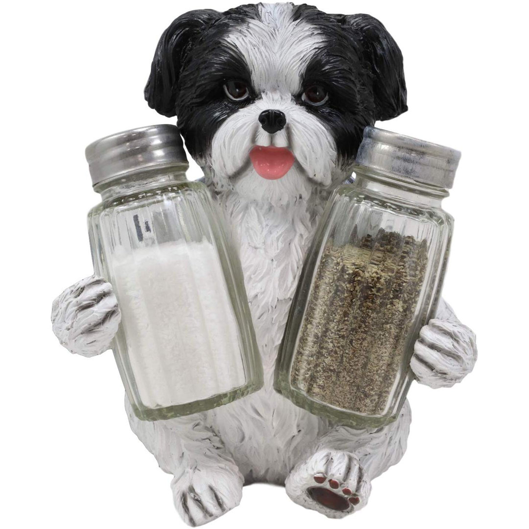 Ebros Gift Faustus Realistic Adorable Hugging Pooch Shih Tzu Mini Toy Breed Dog Decorative Glass Salt and Pepper Shaker Set Latitude Run®