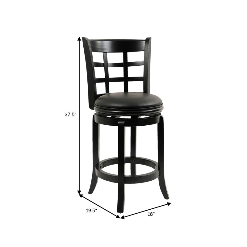 Elegant Sabi 24" Swivel Counter Stool in Black Vegan Leather and Solid Wood