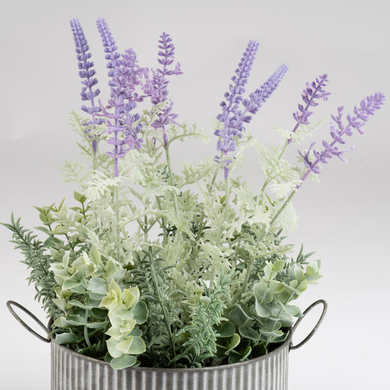 37.5cm Faux Lavender in Iron Pot