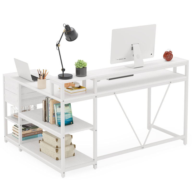 104.1Cm W L-Shaped Computer Desk, White