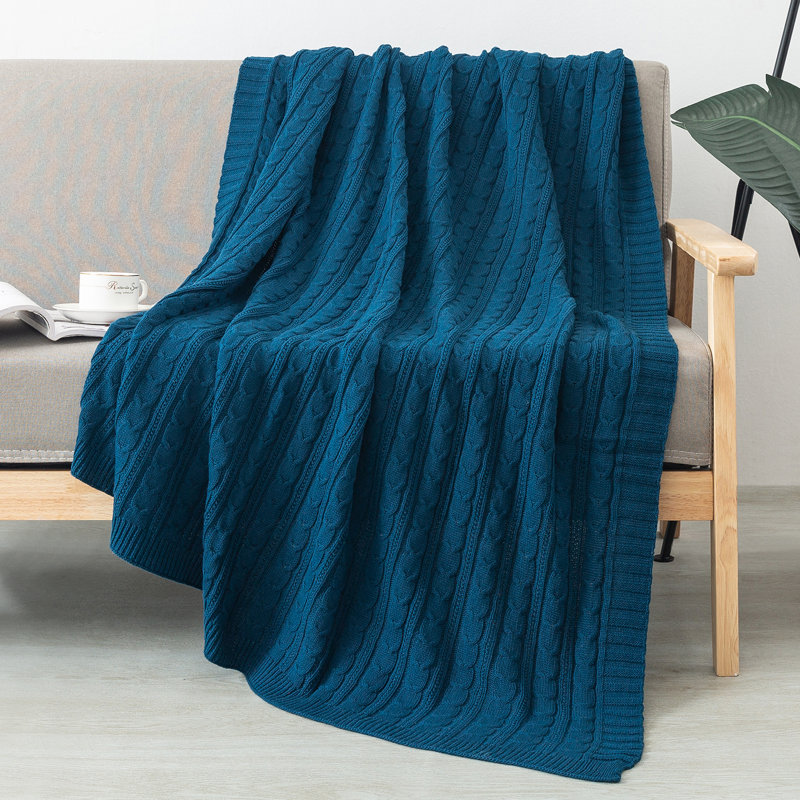 Cable Knit Throw Blanket, Sailor Blue