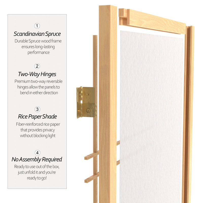 Keitez 3 ft. H Short Folding Shoji Screen, Natural, 4