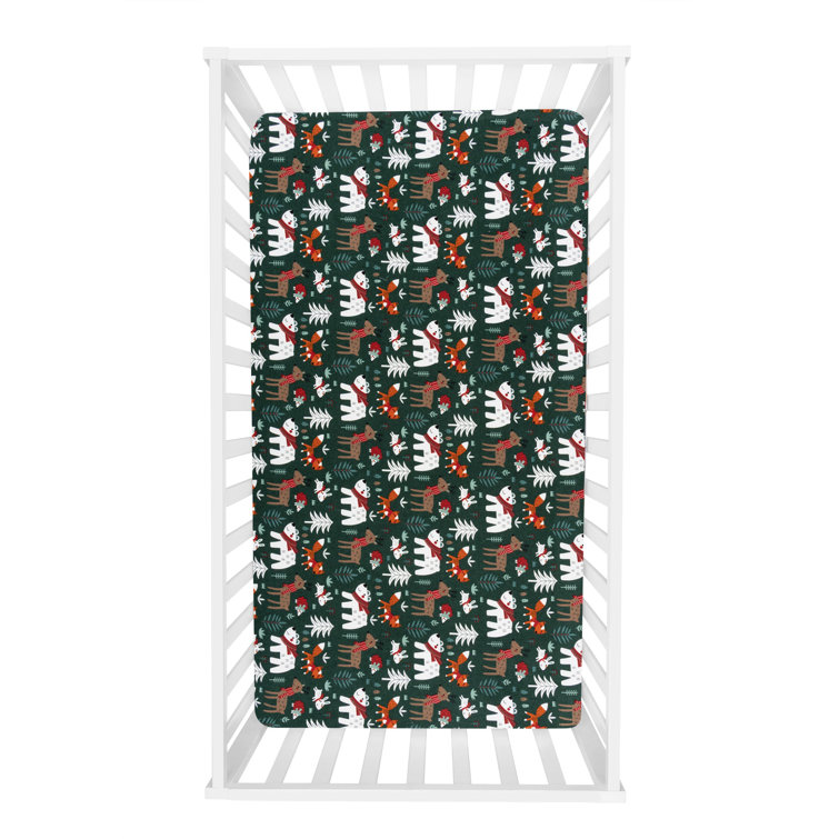 Green/Black Animals 100% Cotton - Piece Standard Crib Fitted Sheet